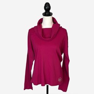 MICHAEL KORS Fuchsia Long Sleeve Thermal Top Cowl Neck Stud MK Logo